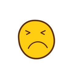 Fototapeta premium Expressionless emoji. Straight face, emoticon with neutral line eyes and mouth. Yellow face emoji. Popular element.