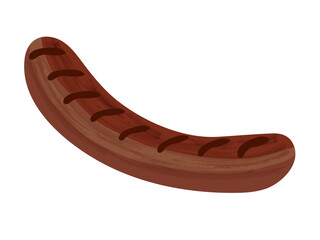 Grilled sausage icon isolated on transparent and white background. Meat sausage element close-up to decorate menu and website design. Vector cartoon illustration. Hot snack.