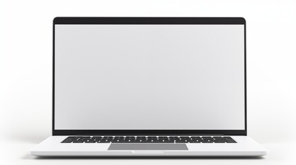 A sleek modern laptop with a blank screen isolated on white representing productivity and technology