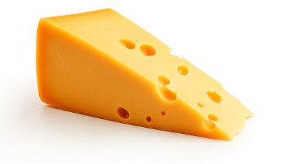 Close-up realistic photo featuring a sharp cheddar cheese piece against a white background Generative AI