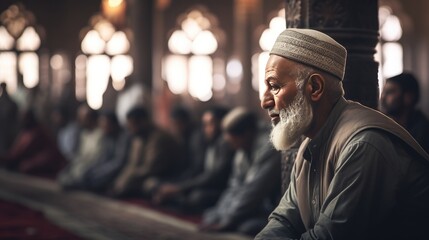 Elderly Man With White Beard, Glasses, and Shirt, Eid - obrazy, fototapety, plakaty
