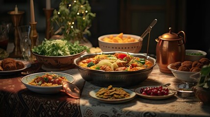 Table With Multiple Plates of Delicious Food - Lunchtime Feast for All, Eid