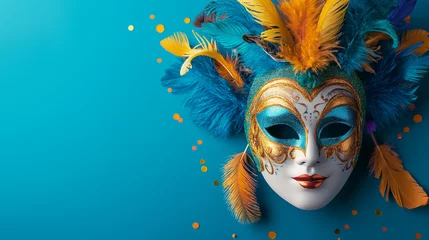 Foto auf Glas venetian carnival mask blue background with copy space for text © Creative Art7