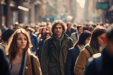 the crowd on a busy street in the style