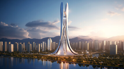 view of the city futuristic city house future