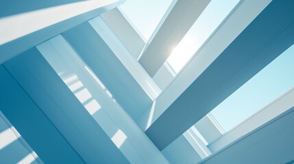 An abstract geometric play of light and shadow on light blue background