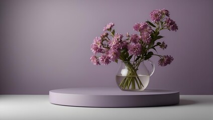 Empty product display podium with minimalist purple background , lavender theme