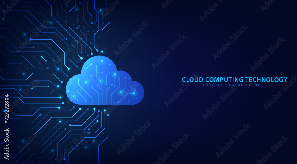 Fototapete Cloud Computing technology Internet and cyber technology concept. Abstract cloud connection technology on a blue color background. Cloud Computing network with internet icons. Vector and Illustration.