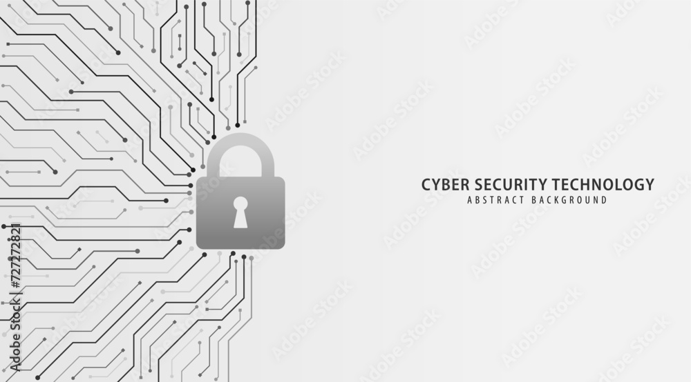 Poster cyber security technology on circuit board. abstract background black and white style, technology da