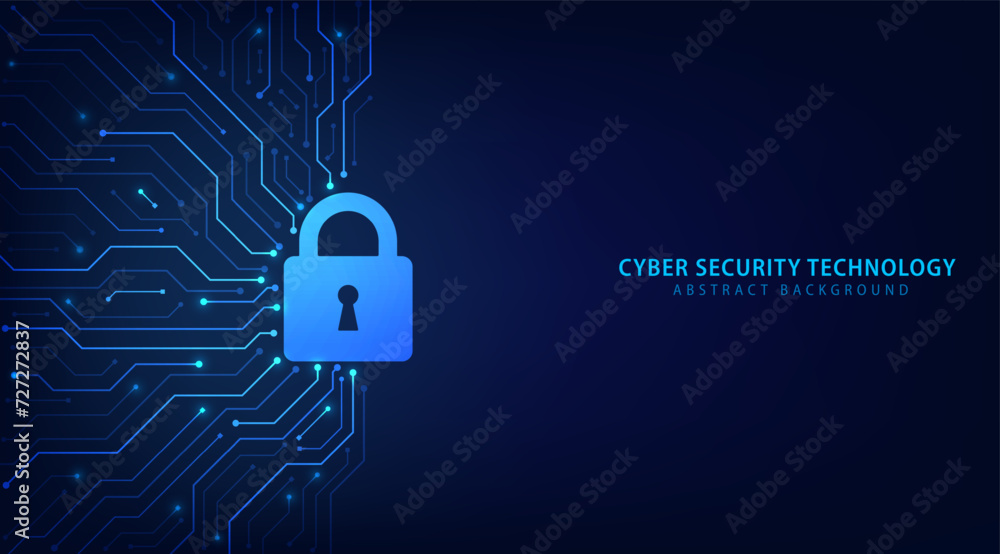 Poster Cyber security technology on circuit board. Abstract background futuristic Hi tech style, Technology data protection system, Internet security and safety information personal, Vector and Illustration.