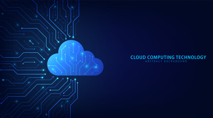 Cloud Computing technology Internet and cyber technology concept. Abstract cloud connection technology on a blue color background. Cloud Computing network with internet icons. Vector and Illustration. - obrazy, fototapety, plakaty