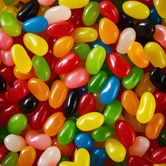 Close up of Cinema colorful assorted jelly beans in a full screen tile image that can be repeated infinitely 