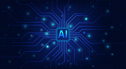 Artificial intelligence chipset on circuit board, Abstract background futuristic Hitech style, Technology concept design, Machine learning design, template, Vector illustration for banner and web.
