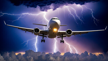 Airplane landing during a storm
