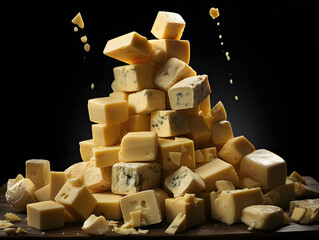 Blocks of cheese on a black background