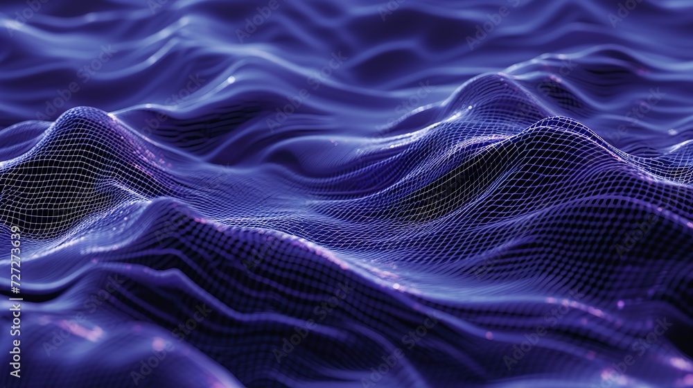 Aufkleber digital artwork of a dynamic blue wave mesh pattern, creating a sense of fluid motion and digital co