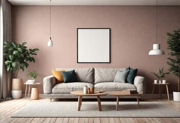 Living room wall mockup. Cozy interior house background. Modern apartment interior design. 3D