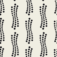 Vector seamless geometric pattern. Vertical wavy dotted stripes. Vector repeating texture with circles
