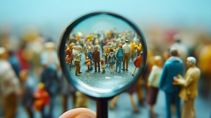Magnified View of Miniature People Figures
 - obrazy, fototapety, plakaty