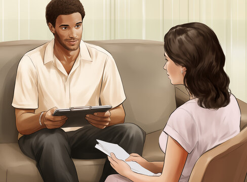 Psychotherapist working with a patient illustration