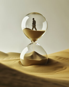 Conceptual Time Passing with Man in Hourglass
