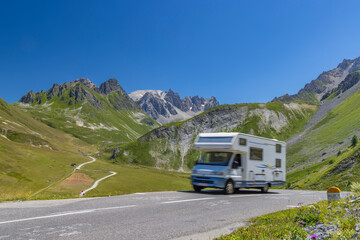 Vanlife, Route des Grandes Alpes near Col du Galibier, Hautes-Alpes, France - obrazy, fototapety, plakaty