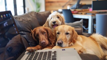 Dogs adding a dose of relaxation and happiness to a productive work environment.