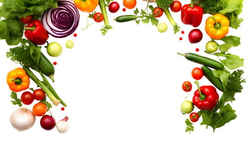 many different vegetable frame isolated on transparent background