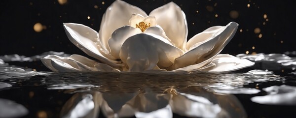 there is a white flower that is floating in the water