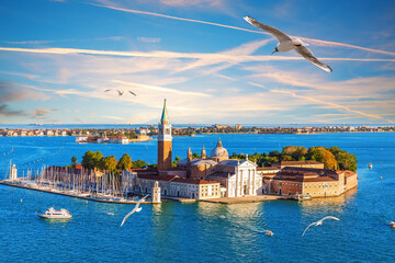 San Giorgio Maggiore Island from the top of Basilica San Marco, Venice, Italy - obrazy, fototapety, plakaty