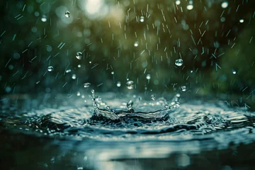 Deurstickers rain water drop falling to the floor in rainy season © cong
