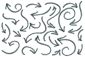 Arrows symbols set. Dark blue hand draw grunge arrows on white background. 