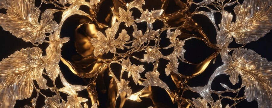 there is a large gold chandelier with a bunch of flowers