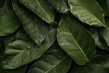 Close up stock photos of detailed soursop leaves