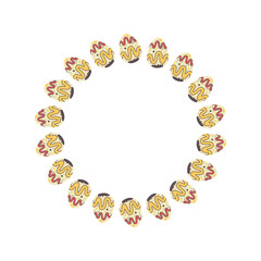 Easter egg round frame design. Easter holiday eggs hunt border in colorful flat style with ornaments. Retro wreath. Stock vector illustration card