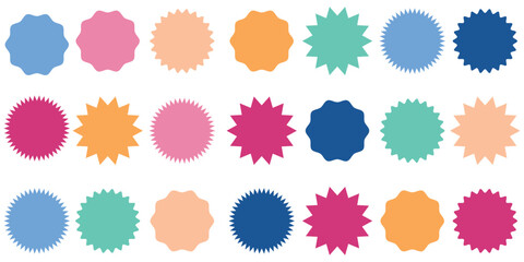 Set sunburst badges. Set of vector starburst, sunburst badges. Simple flat style vintage labels, stickers. Collection star label. Different starburst  1 2 3