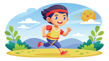 Obraz na płótnie Canvas Smiling Boy Running in a Park