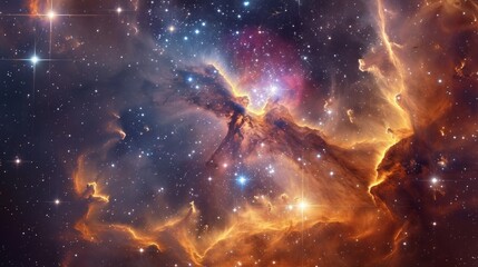 Photo concept of the Hyades star cluster, highlighting its red giant stars and surrounding dust clouds  - obrazy, fototapety, plakaty