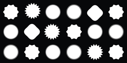 Set sunburst badges. Set of vector starburst, sunburst badges. Simple flat style vintage labels, stickers. Collection star label. Different starburst 2 3 2