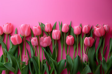 Elegant pink tulips, gracefully arranged with copy space