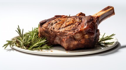 A flavorful lamb shoulder chop captured in a close-up realistic photo against a white background Generative AI
