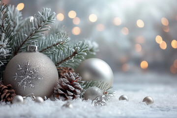 Fototapeta na wymiar Christmas background with silver balls. AI 