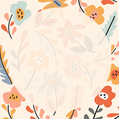Square floral background for social media stories. Doodle floral pattern with translucent background inside