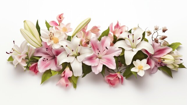 A gorgeous cluster of fresh flowers arranged neatly on a white background, offering a clean area for adding event details or custom text overlays 