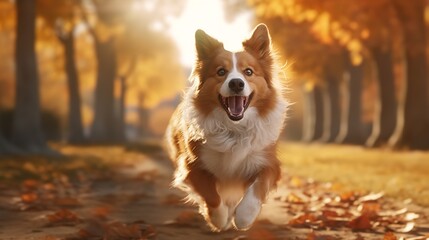 Happy Dog Running in Autumn Park - 8K/4K Photorealistic Scene

