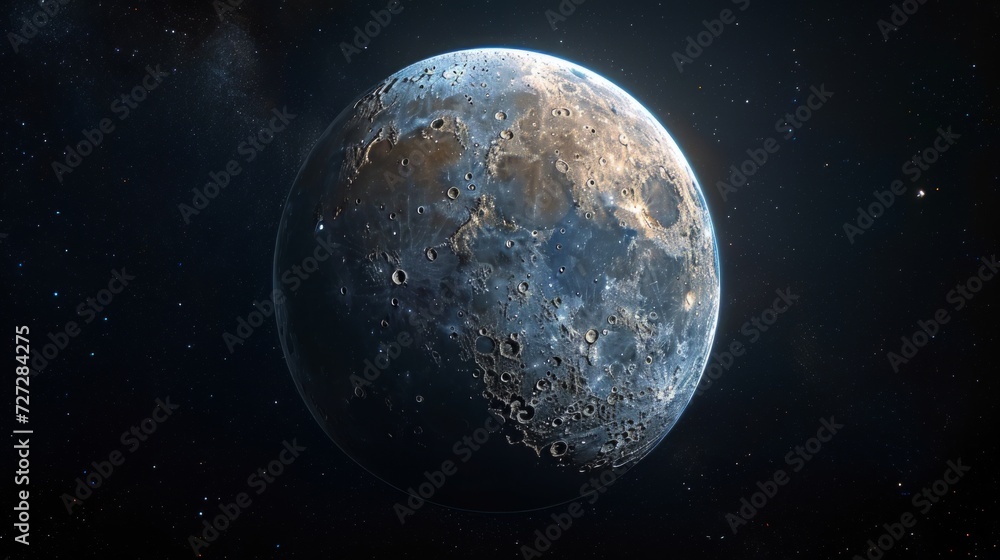 Aufkleber Realistic depiction of the Moon, displaying its surface details and crater formations from a high-resolution angle Generative AI