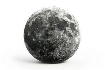 Realistic depiction of the Moon, Earth's natural satellite, showcasing its cratered surface against a bright white backdrop Generative AI
