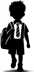 Back To School Boy Silhouette, Boy Student Silhouette Isolated On White Background, Schoolboy With A Backpack
