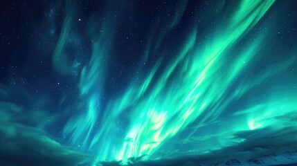 Beautiful night sky with colourful northern lights. Polar aurora, natural effect