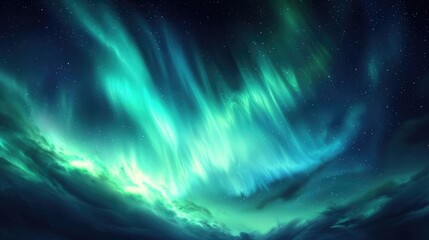 Fototapeta premium Beautiful night sky with colourful northern lights. Polar aurora, natural effect